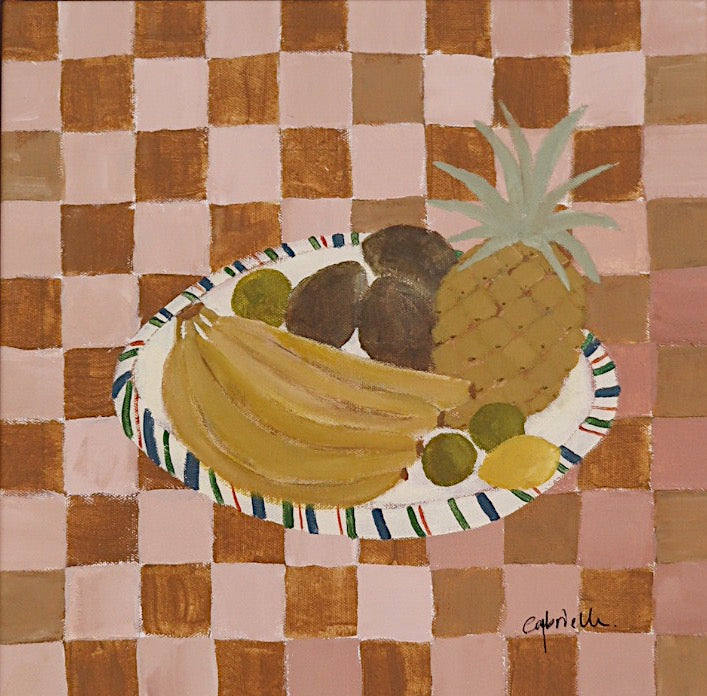 Fruit Plate on Checkerboard